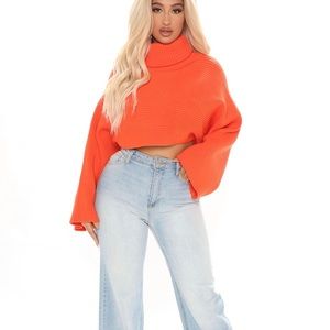 NWT - Fashion Nova | Bright Orange Cropped Turtleneck Sweater | Size M